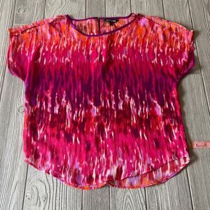 Express Multicolor Tie Dye Sheer Short Sleeve Cold Shoulder Blouse